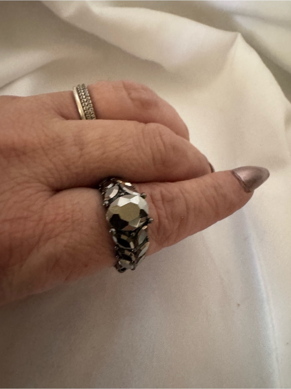 paparazzi Hematite-Finish Faceted Statement Ring